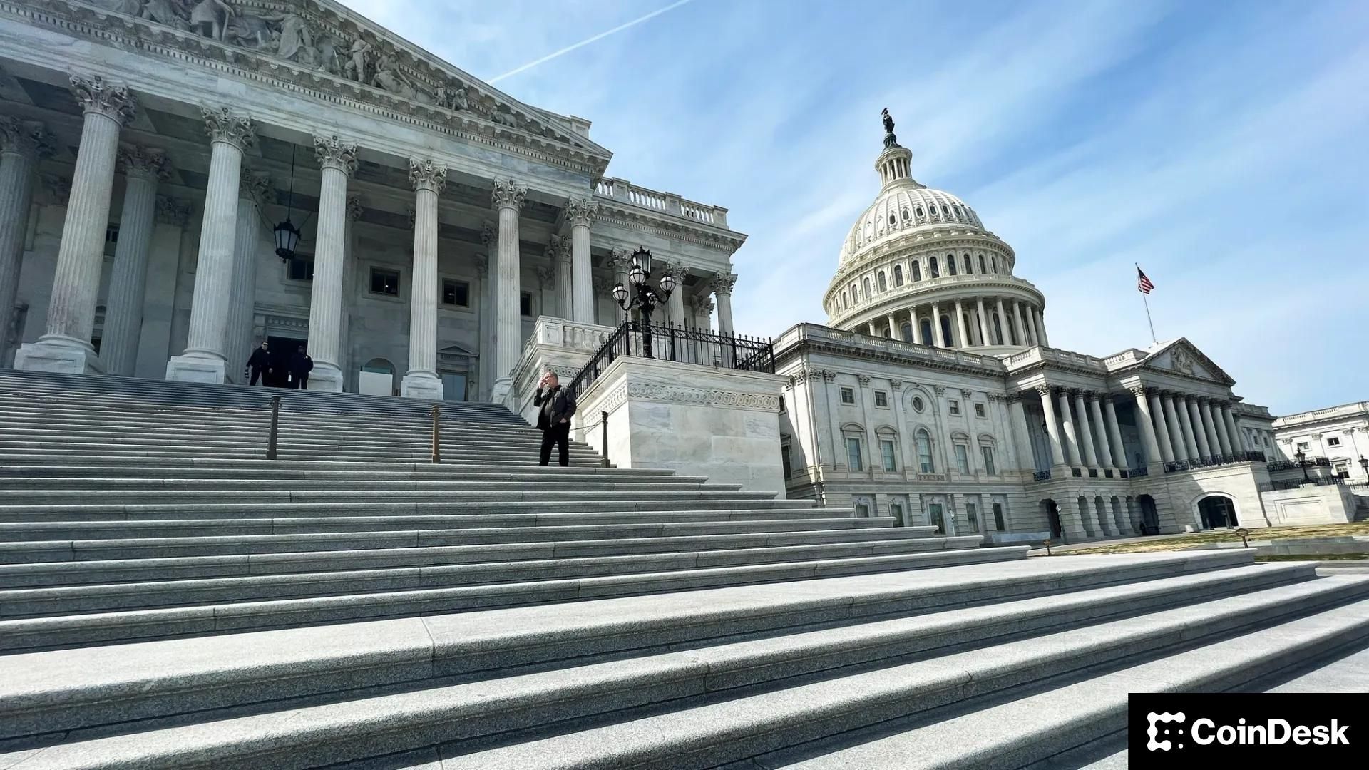 Capitol building with blockchain network overlay and calendar showing deadline