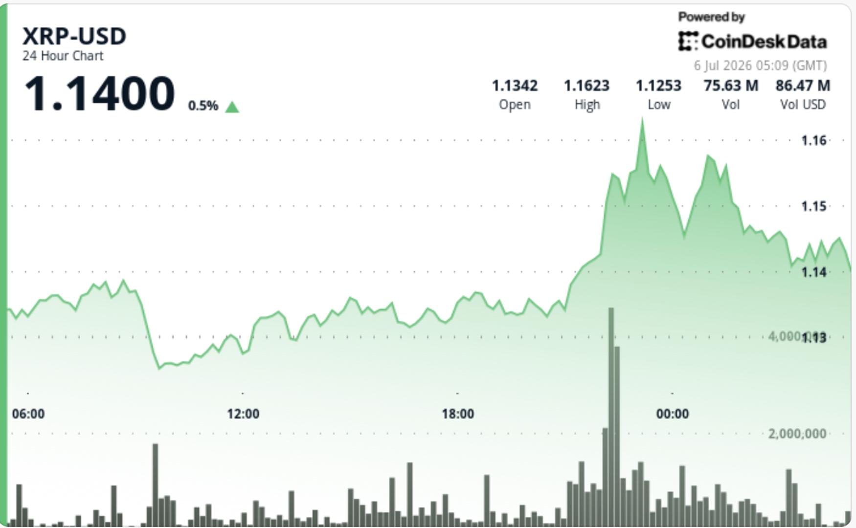 Digital chart showing XRP price trend intersecting support level