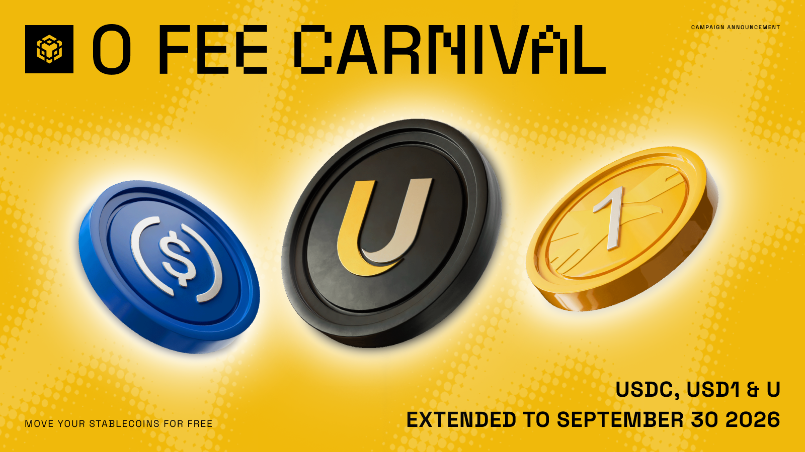 BNB Chain extends zero-fee USDC, USD1 and U transactions through September 30