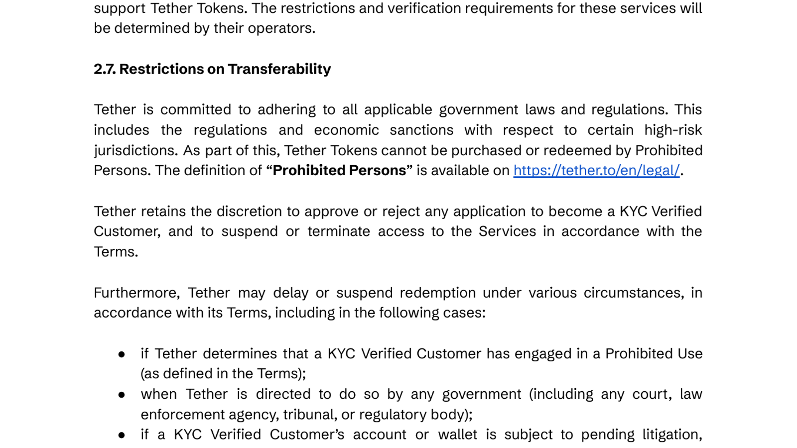 Tether 2026 RID: transferability restrictions and external-wallet freeze authority