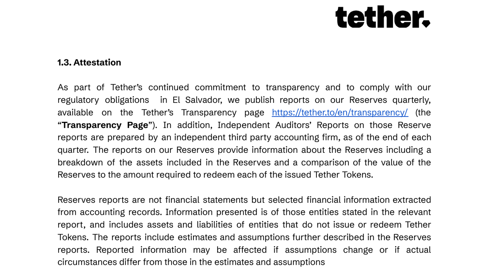 Tether 2026 RID: quarterly Reserve reports and independent auditor reports