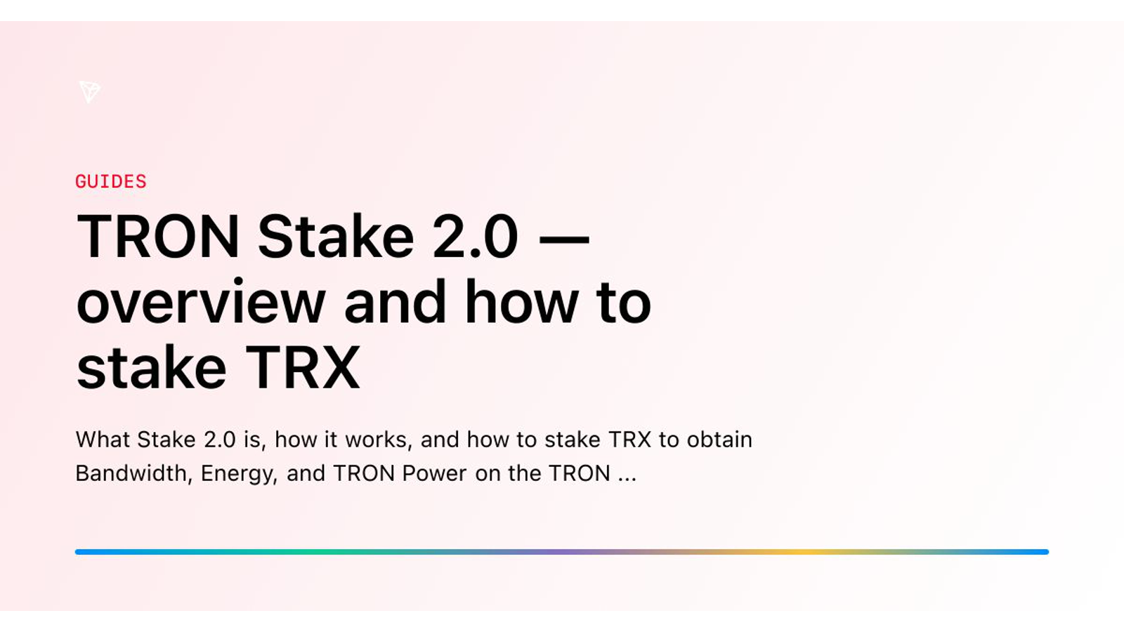 TRON Stake 2.0: staking TRX для Bandwidth, Energy и TRON Power