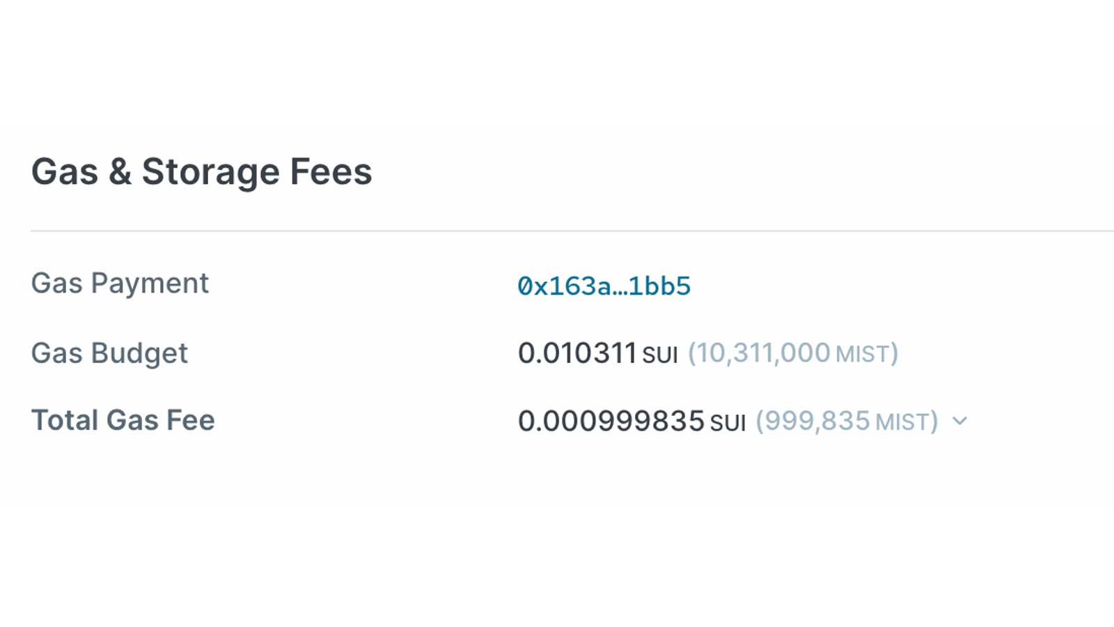 Sui explorer показывает object-centric результаты transaction и gas fields